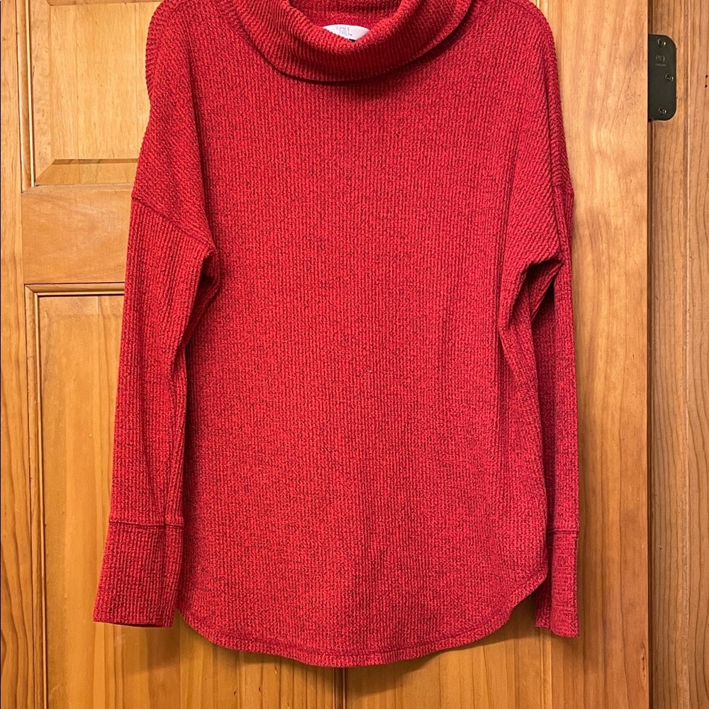Time and Tru Vibrant Red Cowl Neck Sweater
